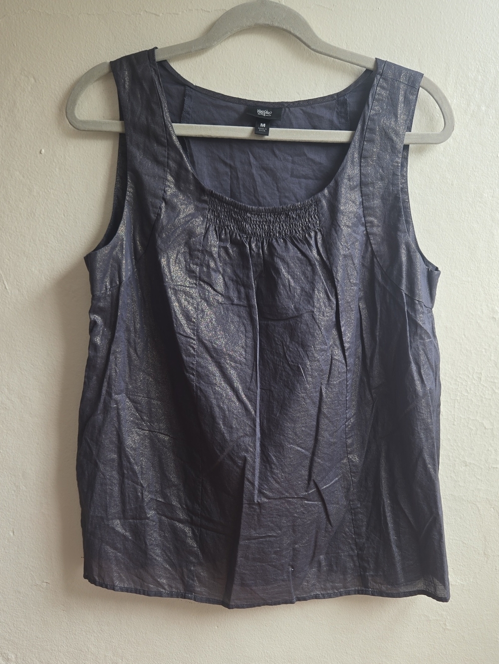 ​Mossimo Metallic Shimmer Smocked Scoop Neck Tank Top Navy Blue Size M_0100